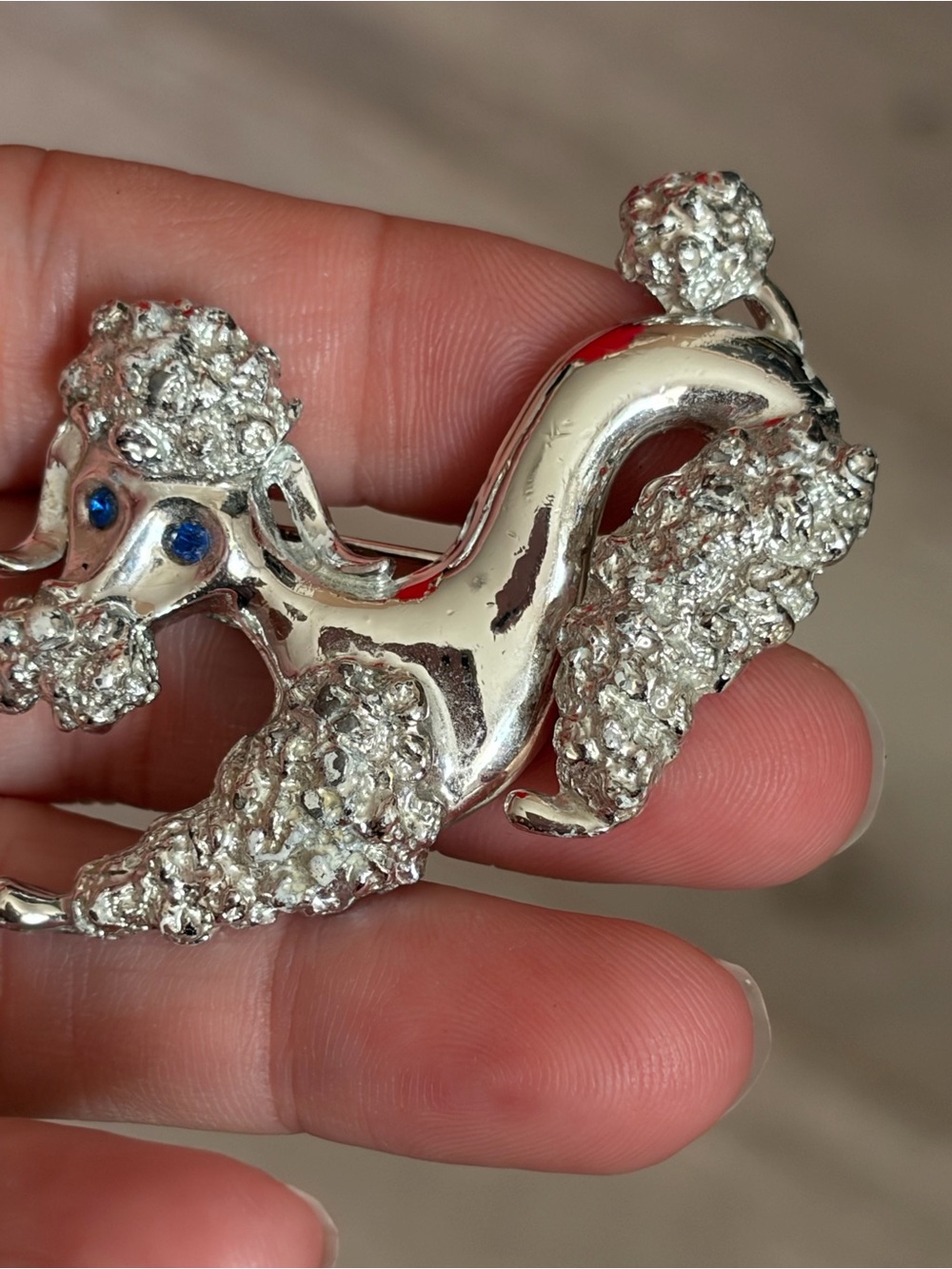 4/$100 JERRY Silver-Tone Poodle Brooch with Blue Accents - Women Jewelry